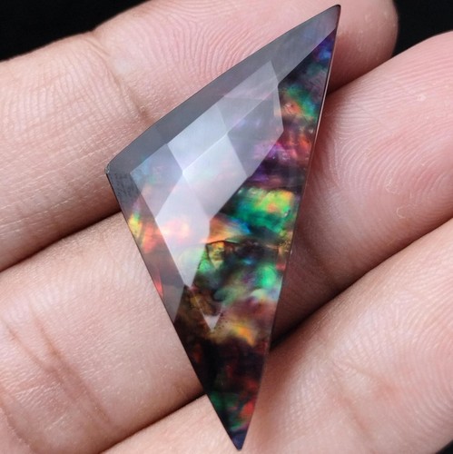 Fancy Shape Huge Ammolite Stone Doublet Checker Cut Loose Gemstone Cabochon - Picture 2 of 6