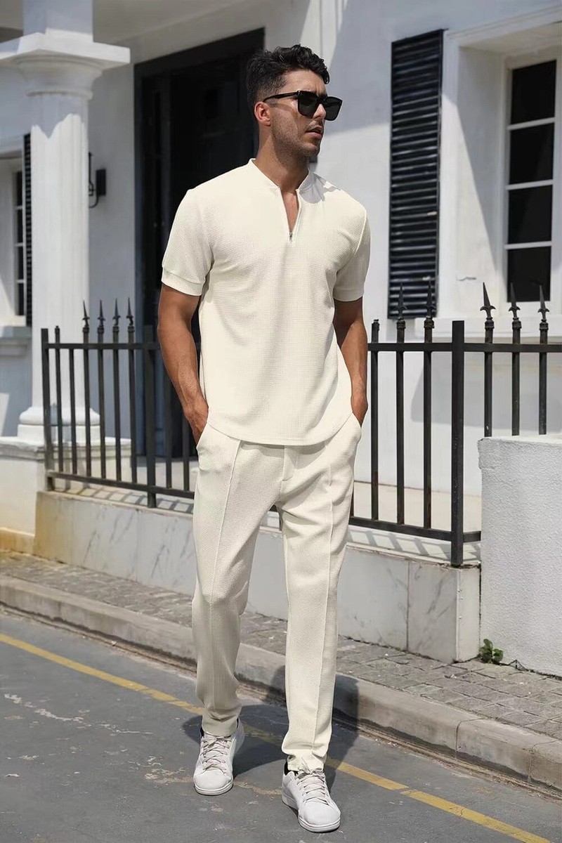 Men Short Sets Outfits Short Sleeve Muscle Tee Pants Summer Piece  Tracksuit