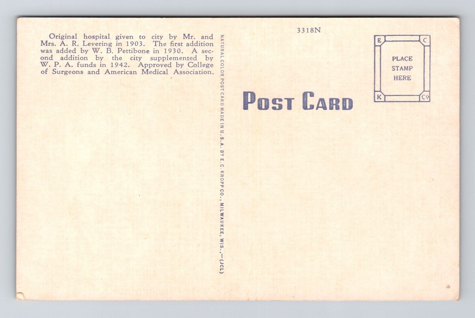 Old Postcard Levering Hospital Hannibal Missouri MO 19301940 eBay