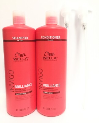 (2 PACK)Wella Invigo Brilliance Shampoo & Conditioner Coarse Duo w/2PUMP, 33.8oz