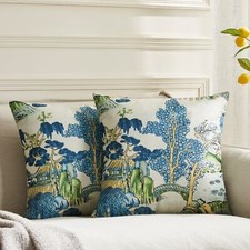 BLESFEST Pack of 2 Chinoiserie Pillow Cover 16 x 16 Inch Asian Scenic Blue an...