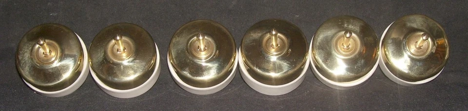 6 件老式黄铜和瓷制电动狗开关按钮套装家居装饰 2 路 — 第 2/4 张图片