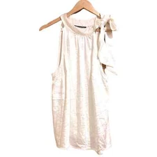 INC | White Satin High Neck Bow Top L
