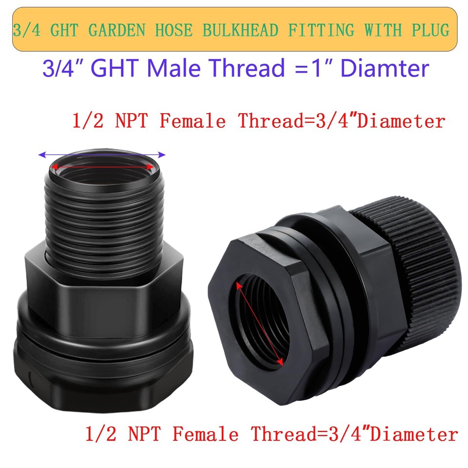 SNUTUYA PVC Garden Hose Bulkhead Fitting With Plug, 1/2" Female NPT, 3/