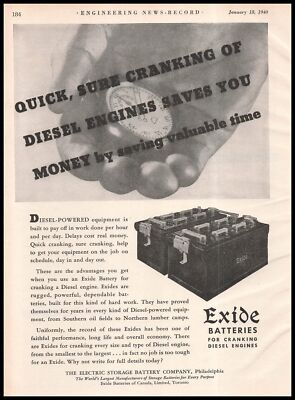 #ad 1940 Exide Diesel Engine Batteries Electric Storage Philadelphia PA Print Ad $15.31