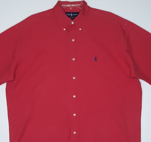 Ralph Lauren Blake Coral Red Button Down Shirt Size L Short Sleeve Solid