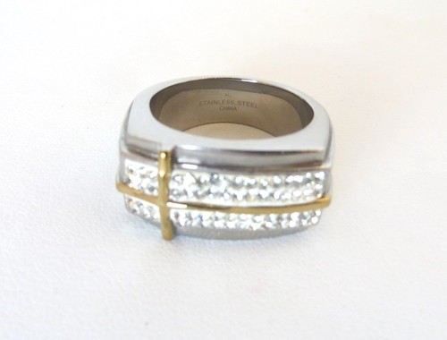 Herren Shinny zweifarbiger Ring mit Kreuzdesign und CZ Stones Gr. 10,5 - Bild 2 von 5