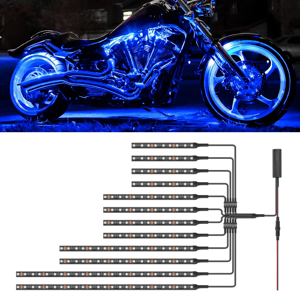For Yamaha YZF R1 R1S R3 R6 R6S R7 12pcs RGB Underglow LED Light Strip RF+APP - Image 2 of 4