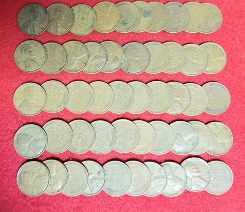 1945-P Lincoln Wheat Cent Roll - 50 Coins  *Circulated Condition* VG/Better