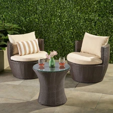 3-piece PE Aluminium Chat Set, Ergonomic Woven Wicker Club Chairs and Table