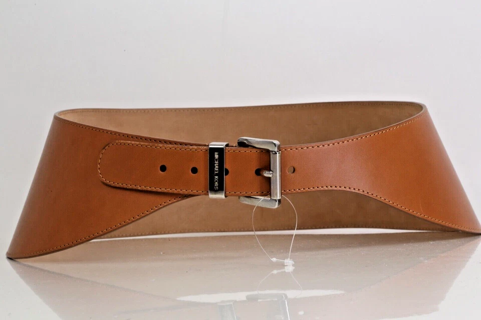 Michael Kors Collection Beige Leather Contour Metal Buckle Belt Women's Size L - image 3 of 4