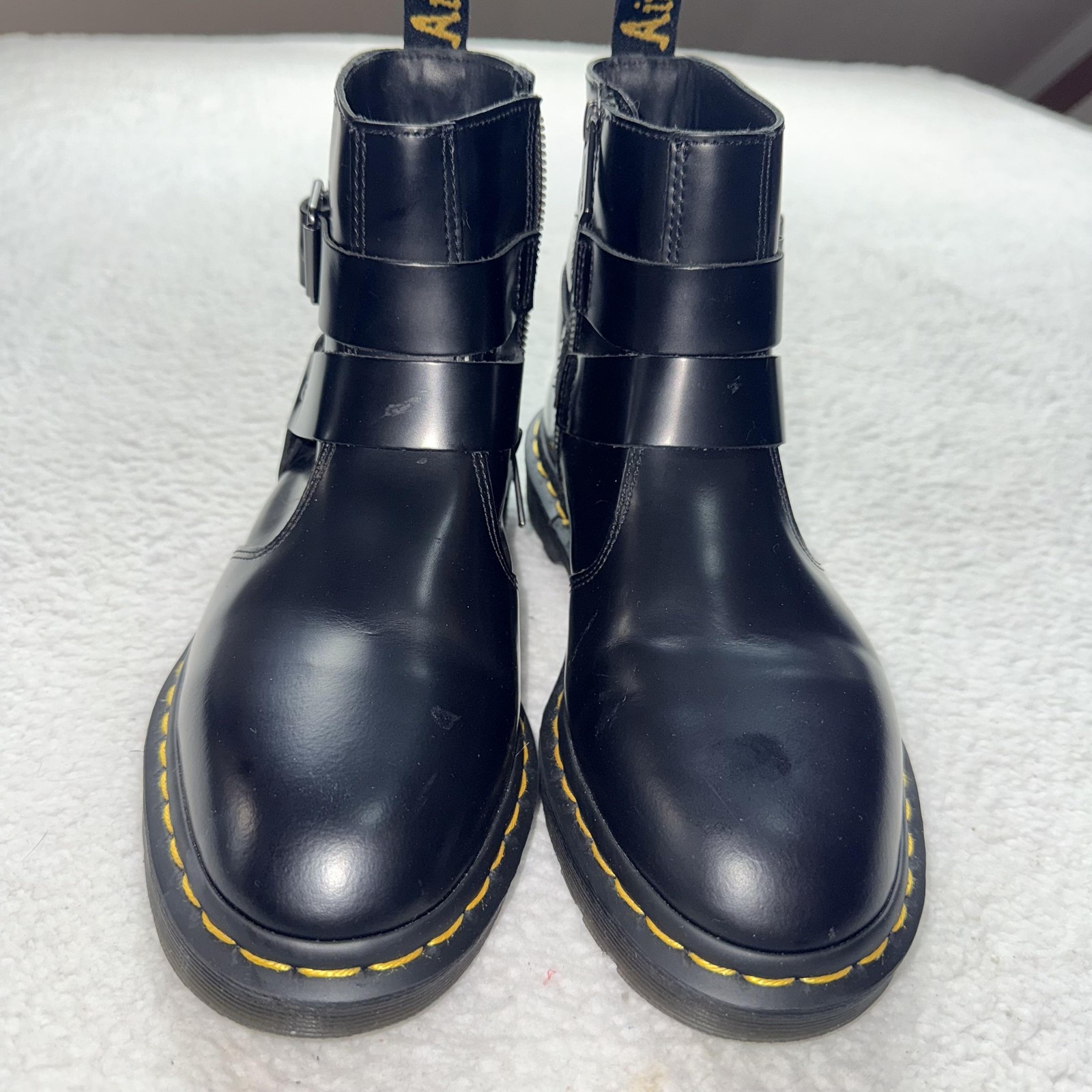 Dr Martens Boots Mens Size 7 Black Jaimes Leather Buckle Ankle Zip Moto Biker