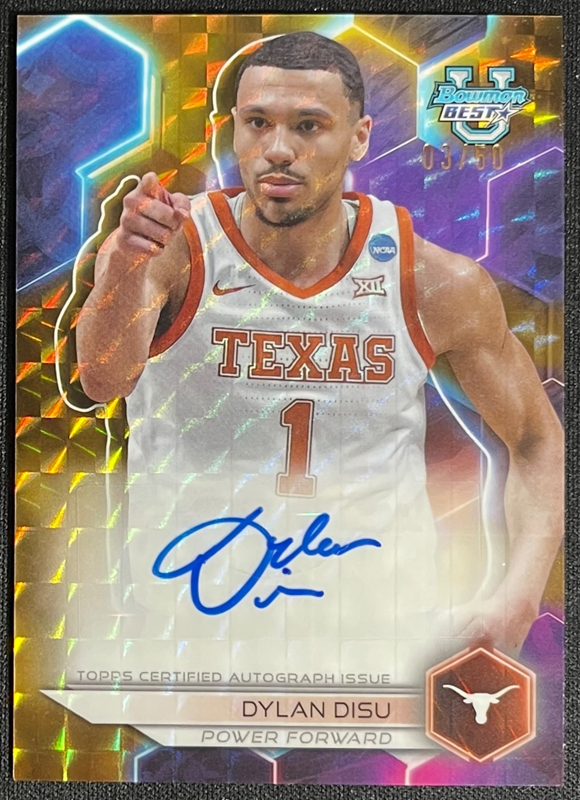 2024 BOWMAN'S BEST U DYLAN DISU GOLD REFRACTOR AUTO TEXAS LONGHORNS #3/50