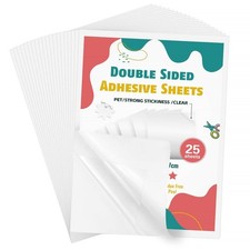25 Sheets Clear Double Sided Adhesive Tape - Heavy Duty Sticky Crafts Tape Sh...