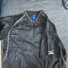 Mizuno Men's Lightweight Half-Zip Windbreaker Jacket M Black/White