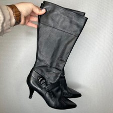 Nine West Pitchino Black Leather Knee High Boots Women's Size 8 Pointed Toe Heel