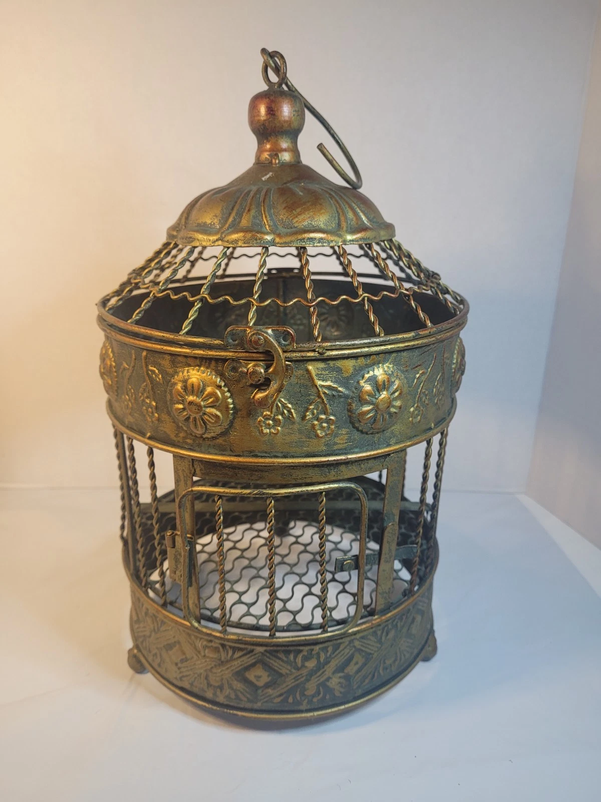 Vintage Metal Bird Cage 12" Decorative Hang or Tabletop. Opens 2 Ways