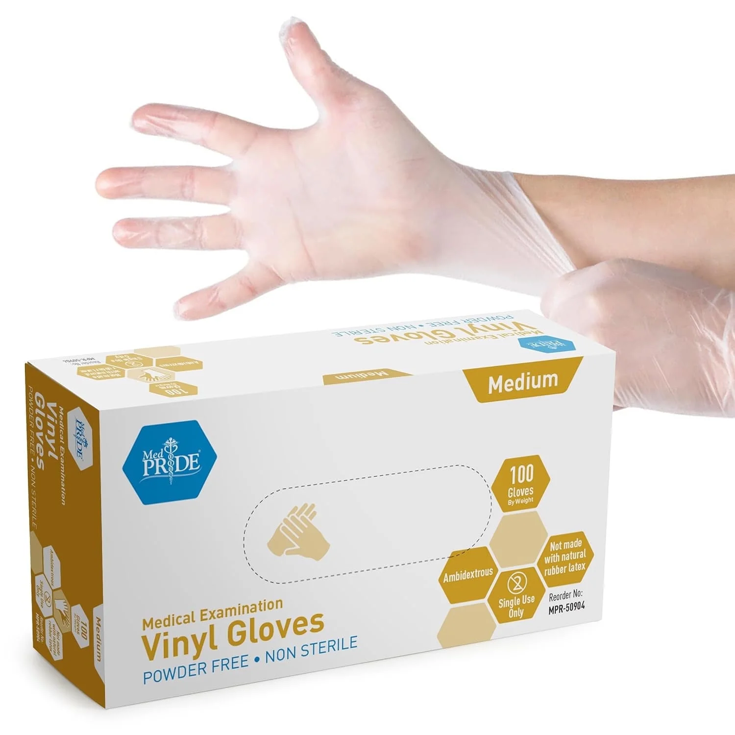 MED PRIDE Disposable Clear Vinyl Exam Gloves Latex-Free Powder-Free Medium Size  