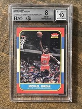 1986 Fleer Michael Jordan #57 BULLS RC ROOKIE BGS 8 / 10 AUTO STICKER BAS SIGNED