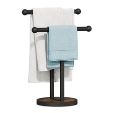 Hand Towel Stand with Heavy Wood Base, Free Standing Towel Rack Double T-Shape H