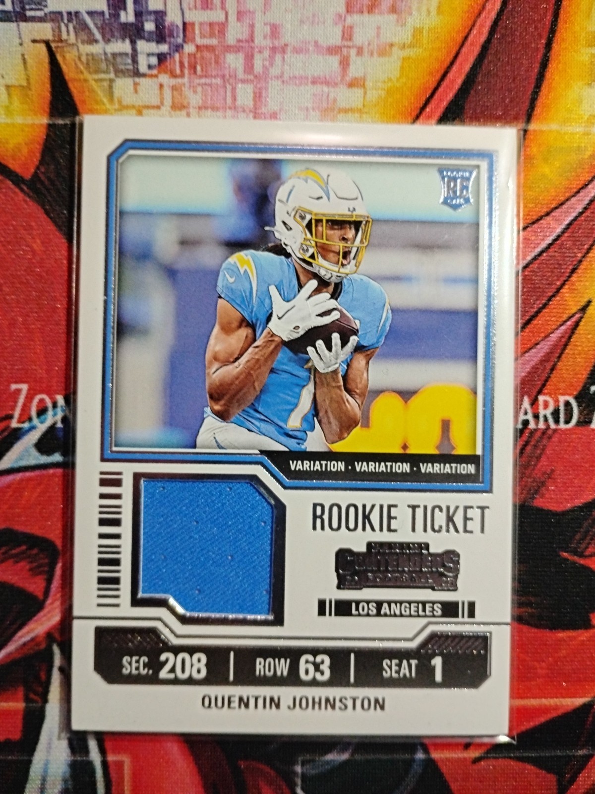 2023 Panini Contenders #TS27V Quentin Johnston Rookie Ticket Swatch Variation RC