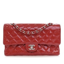 Chanel Medium Classic Patent Double Flap Women Red One Size