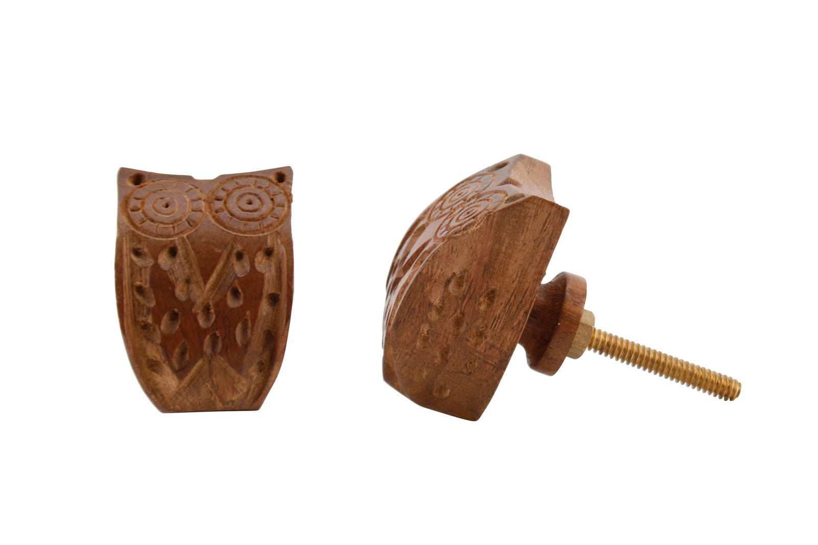 Set of 2 Carved Wood Owl Drawer Pull Knob DIY Home Gifts Renovation