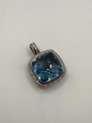 2Ct Cushion Cut Lab Created Blue Topaz Women Charm Pendant 14K White Gold Plated