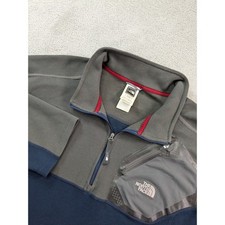 The North Face Mens XL Quarter Zip Fleece Pullover Navy Gray Colorblock Textured