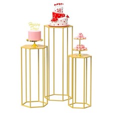 Workceer Gold Pedestal Cylinder Cake Stands Wedding Party Set 3 Nesting Display