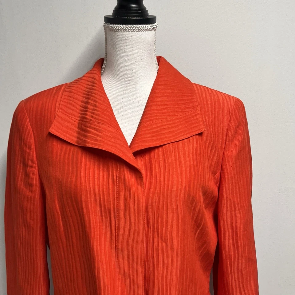 Jones New York Collection Blazer Jacket size 12 Coral Stripe Linen Silk Career - Image 3 of 4