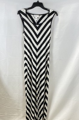 Carmen Marc Valvo Women's Maxi Dress Black White Striped Chevron NWT Size S  | eBay