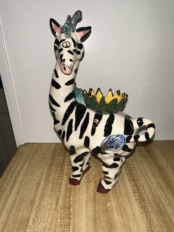 Blue Sky Heather Goldminc Anthropomorphic Zebra Candle Holder Whimsical 10½"H