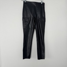 Zara Faux Leather Cargo Pants Women XS Black Side Zip Snap Cuff Trousers Grunge