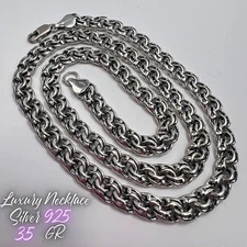 Vtg Fine Unique Necklace Bismarck Chain Bismark Double Solid 925 Sterling Men