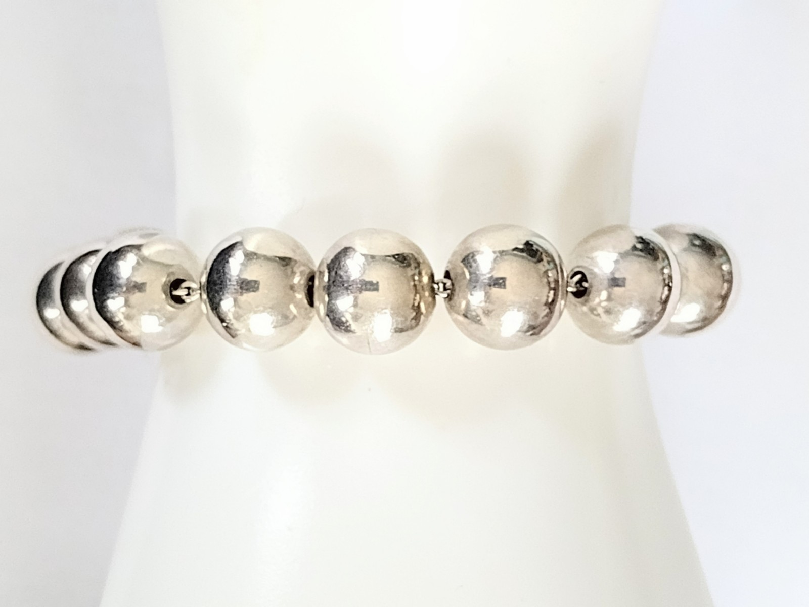 Solid Sterling Silver Ball Bead Bracelet 12mm 34.… - image 2