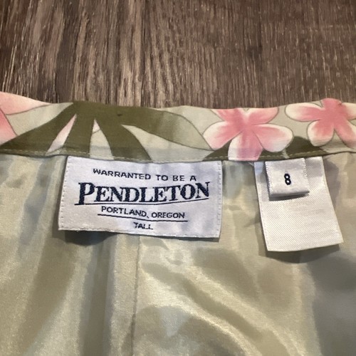 Pendleton Pants Womens 8 Tall Silk Cotton Floral Pink Green Side Zip Straight - Picture 2 of 8