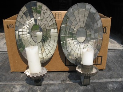 pr mirrored tile candle sconces 19th oval colonial wall antique
