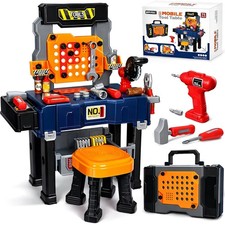 Kids Tool Bench with Electric Drill and Chair 75 Pcs Toddler Workbench Age 3 5
