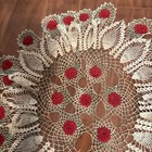 Vintage 3D Rose Crochet Doily 24" LgPineapple Lace Cream Red Green Cottagecore — photo 4