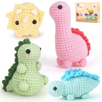  Crochet Kit for Beginners, Crochet Starter Kits for Adults, 4Dinosaur