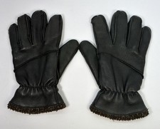 Men's Black Leather Winter Gloves Genuine Leather Wool Lined Knit Cuff Warm