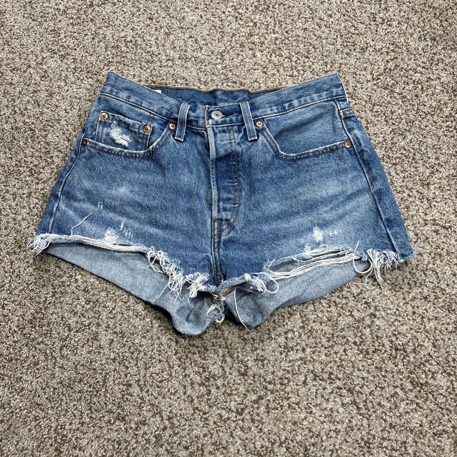 Levi's Jean Shorts Women's 501 Denim 27 Blue Cutoff Button Fly Short Distressed - main photo