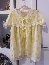 Vintage Yellow Floral Lingerie Dress With Robe And Panty Lace Bow Set