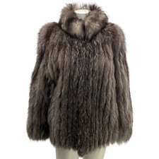 80s Saga Fox Genuine Brown Gray Silver Fox Fur Coat Jacket Medium Hip Length VTG
