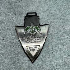 Etiqueta de bolsa de golf de cobre "Club de golf Circling Raven" -Invitado especial- Worley, Idaho