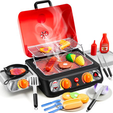 Kids BBQ Grill Playset, Kitchen Toy Set with Pretend Smoke, Light, Sound  Color
