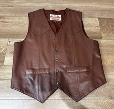 Vintage Saguaro West Brown Leather Vest Mens XL Cowboy Western Snap Front Outlaw