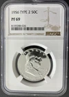 1956 TYPE 2 Franklin Half Dollar Proof NGC PF69 Silver Coin 50C