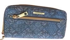 Travelon Blue Floral Print Zip Around Clutch/Wristlet Wallet RFID Protection